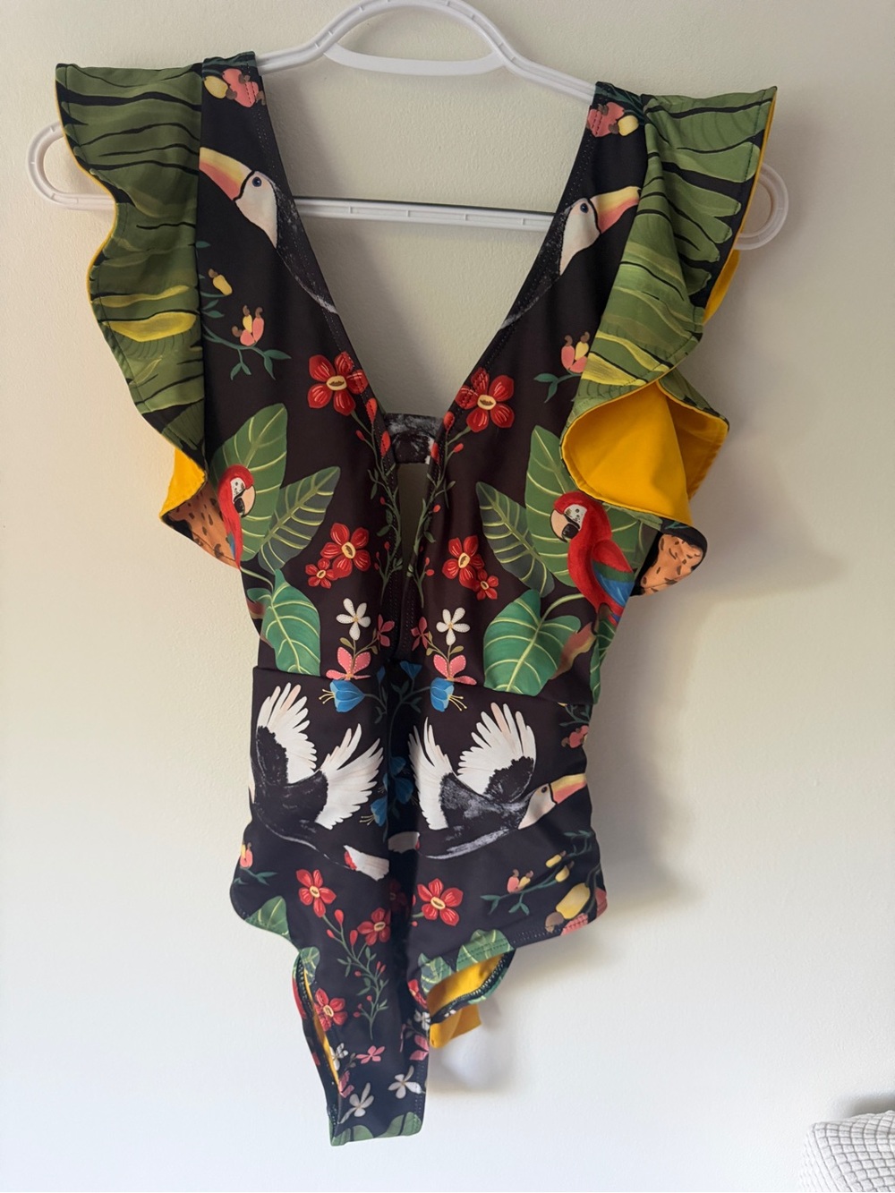Tropical Ruffle One-Piece Swimsuit in Black & Green